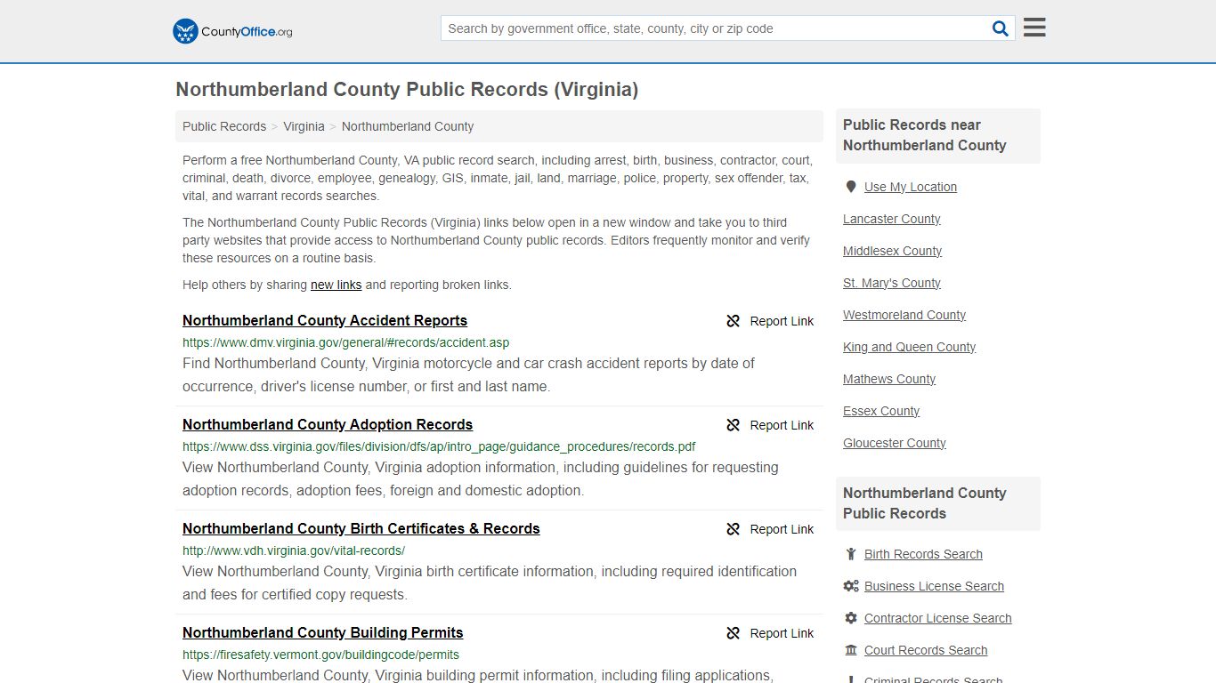 Northumberland County Public Records (Virginia) - County Office