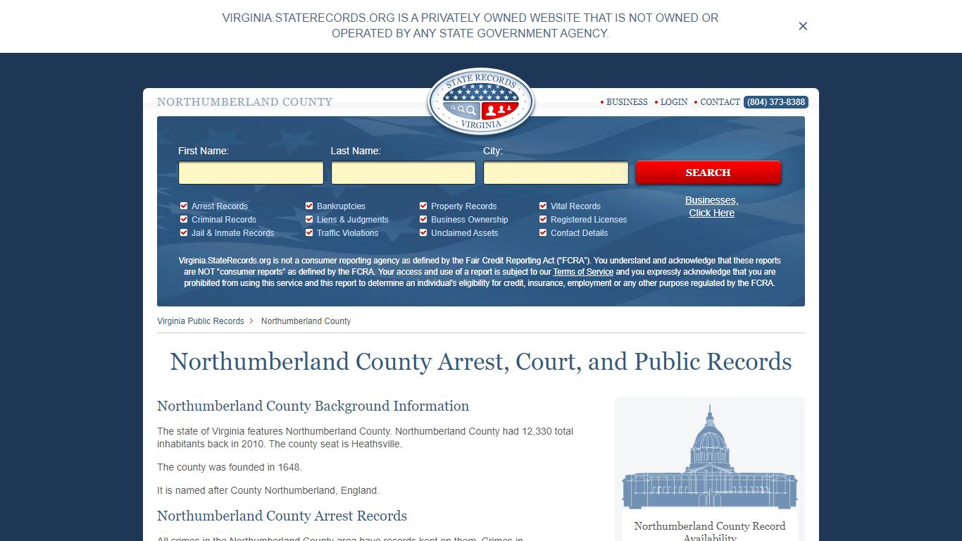 Northumberland County Arrest, Court, and Public Records