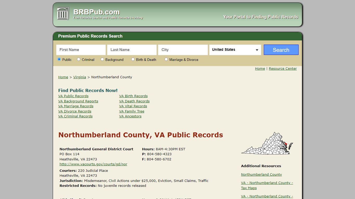 Northumberland County, VA Public Records - BRB Pub
