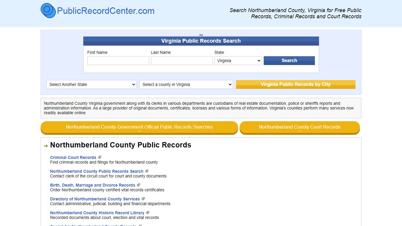 Northumberland County Virginia Free Public Records - Court Records ...
