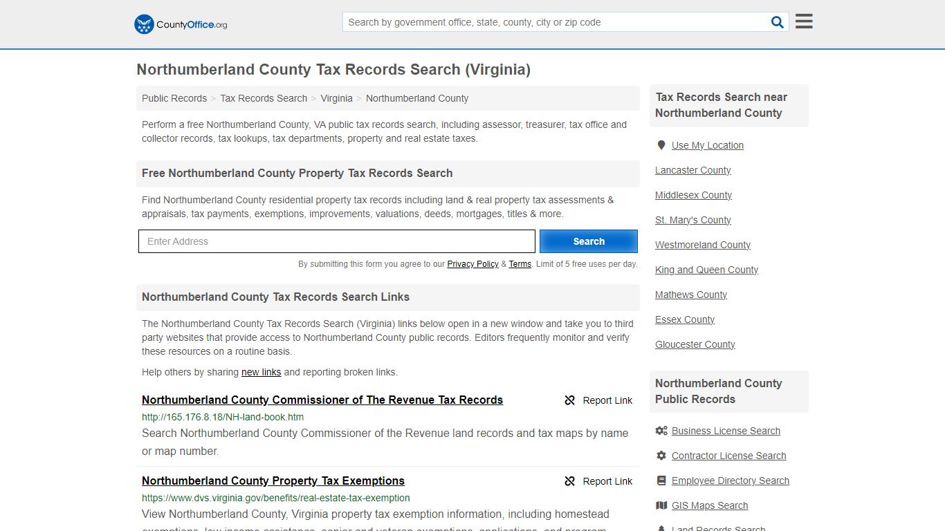 Northumberland County Tax Records Search (Virginia) - County Office